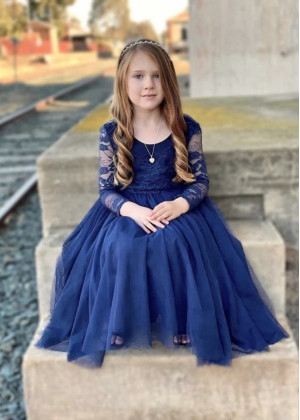 Long Sleeves Lace Tulle Ankle Length Flower Girl Dress